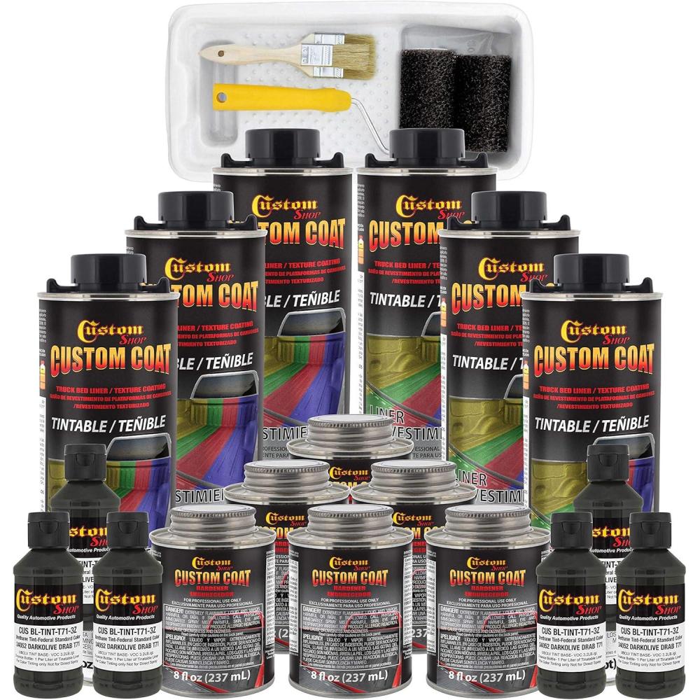 imageCustom Coat Federal Standard Color  34052 USMC Dark Olive Drab T71 Urethane RollOn BrushOn or SprayOn Truck Bed Liner 15 Gallon Kit with Roller Applicator Kit  Textured Auto Protective Coating