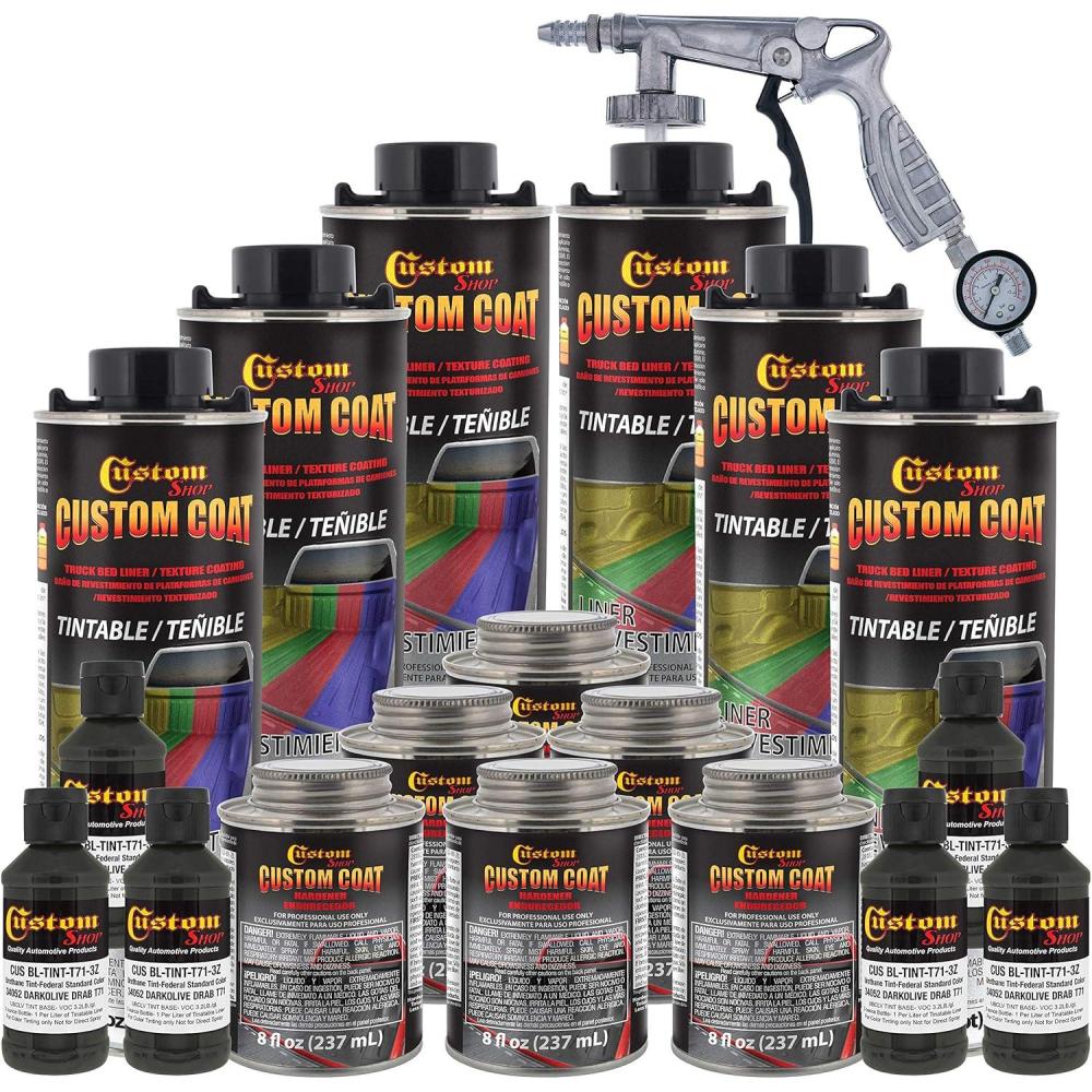imageCustom Coat Federal Standard Color  34052 USMC Dark Olive Drab T71 Urethane SprayOn Truck Bed Liner 15 Gallon Kit with Spray Gun and Regulator  Durable Textured Protective Coating 