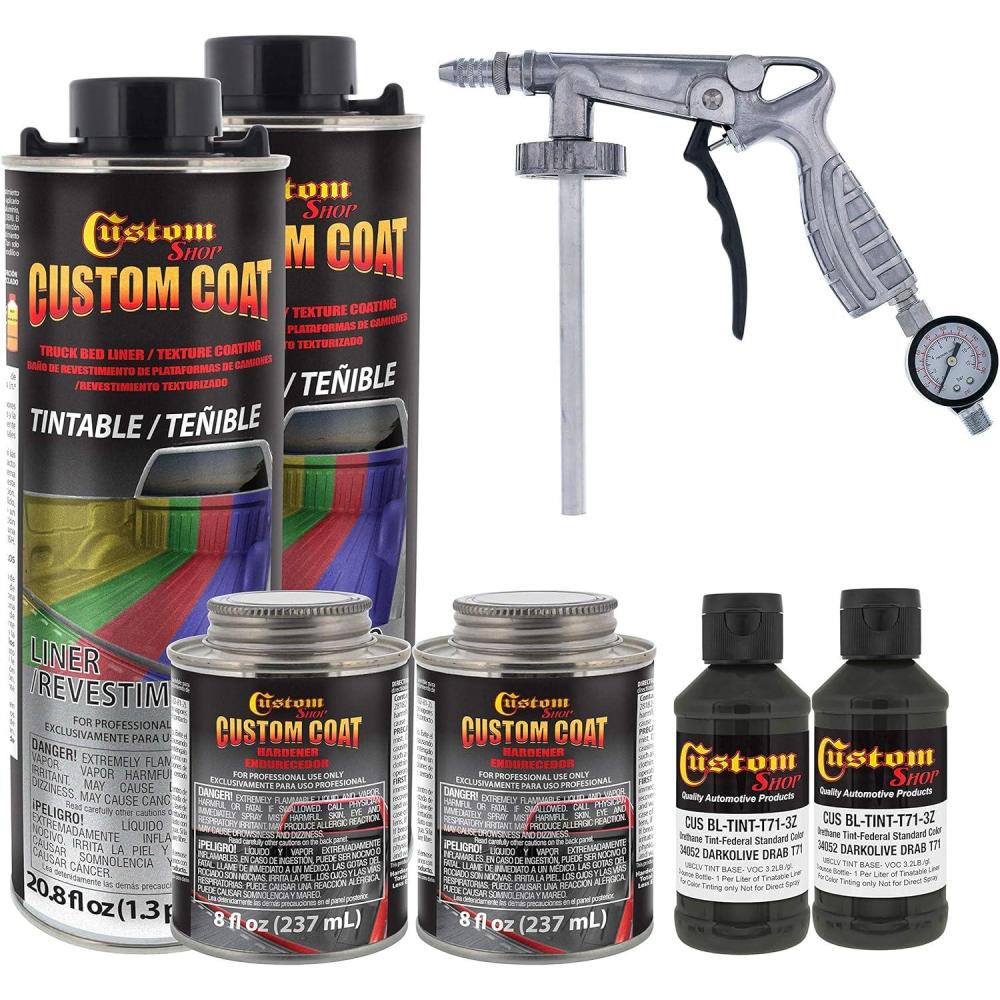 imageCustom Coat Federal Standard Color  34052 USMC Dark Olive Drab T71 Urethane SprayOn Truck Bed Liner 2 Quart Kit with Spray Gun and Regulator  Durable Textured Protective Coating  Easy Mix