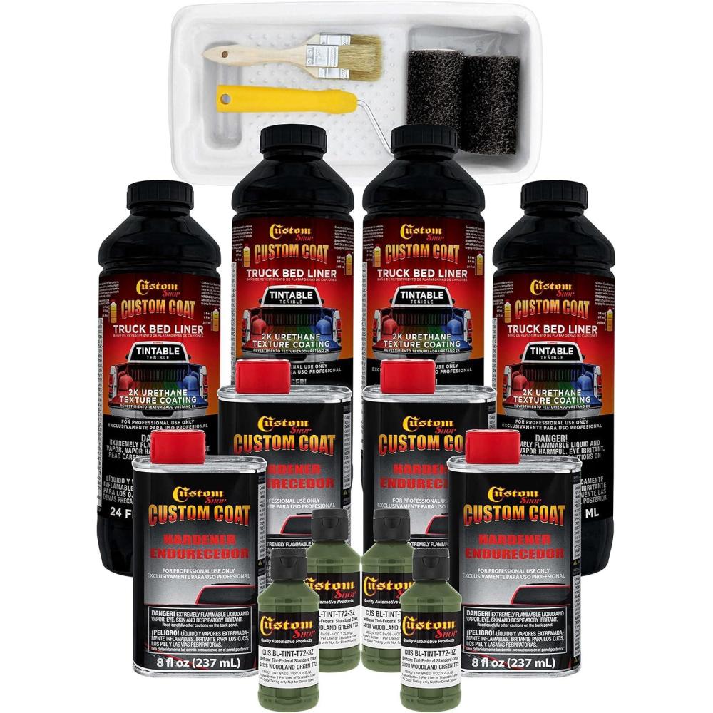 imageCustom Coat Federal Standard Color  34128 Woodland Green T72 Urethane RollOn BrushOn or SprayOn Truck Bed Liner 1 Gallon Kit with Roller Applicator Kit  Textured Car Auto Protective Coating