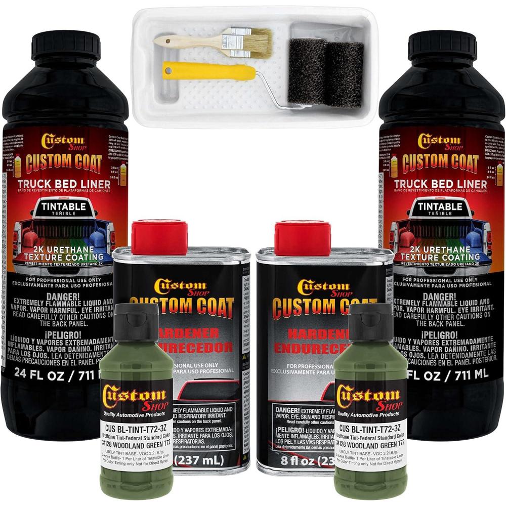imageCustom Coat Federal Standard Color  34128 Woodland Green T72 Urethane RollOn BrushOn or SprayOn Truck Bed Liner 2 Quart Kit with Roller Applicator Kit  Textured Car Auto Protective Coating
