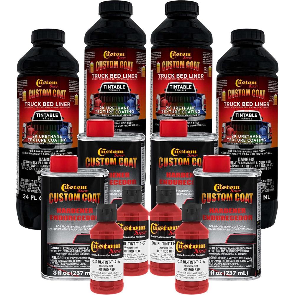 imageCustom Coat Hot Rod Red 1 Gallon Urethane SprayOn Truck Bed Liner Kit Easy Mixing Just Shake Shoot  Professional Durable Textured Protective Coating Prevent Stop Rust  Car Auto Equipment