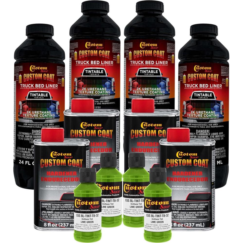 imageCustom Coat Lime Green 1 Gallon Urethane SprayOn Truck Bed Liner Kit Easy Mixing Just Shake Shoot  Professional Durable Textured Protective Coating Prevent Stop Rust  Car Auto Equipment