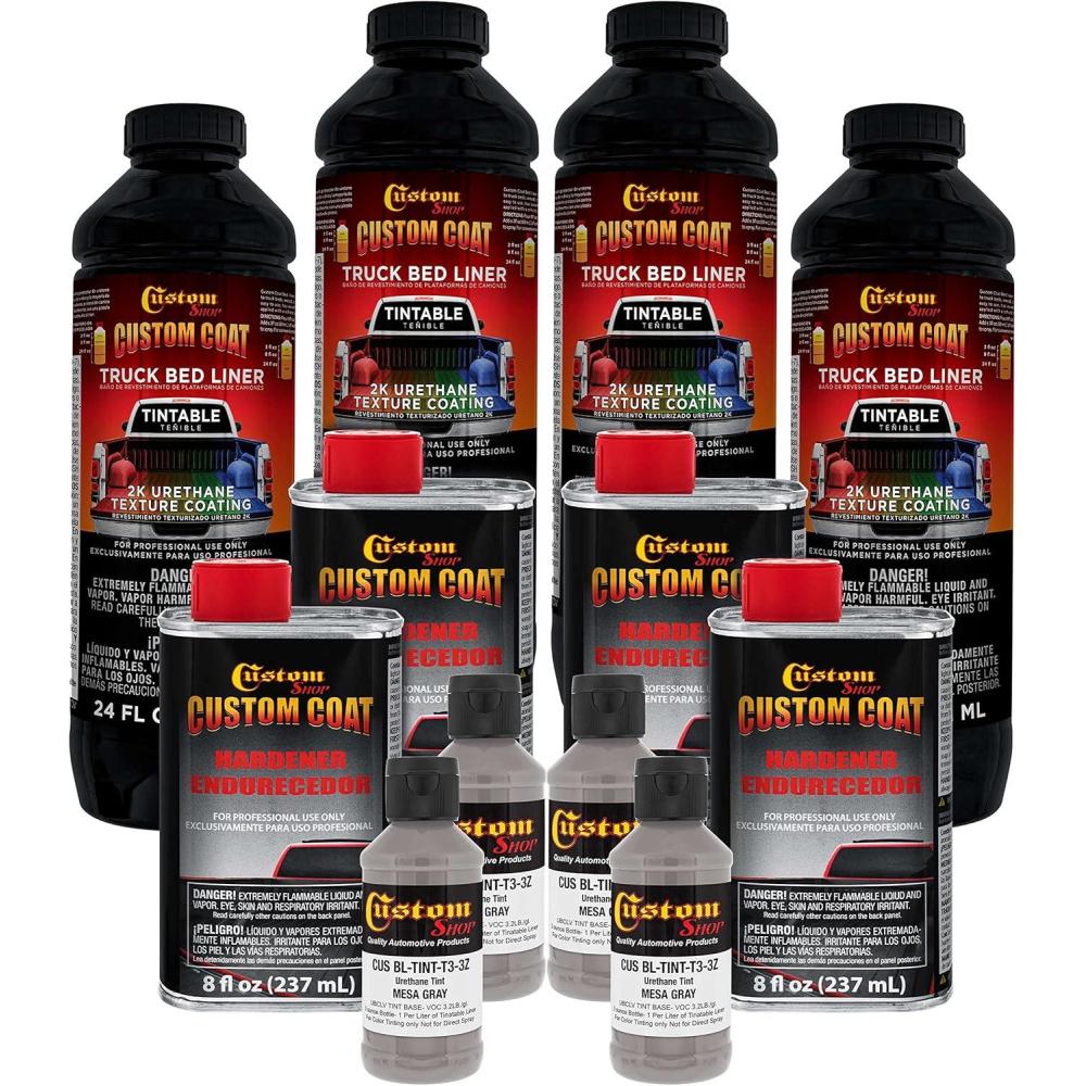 imageCustom Coat Mesa Gray 1 Gallon Urethane SprayOn Truck Bed Liner Kit Easy Mixing Just Shake Shoot  Professional Durable Textured Protective Coating Prevent Stop Rust  Car Auto Equipment