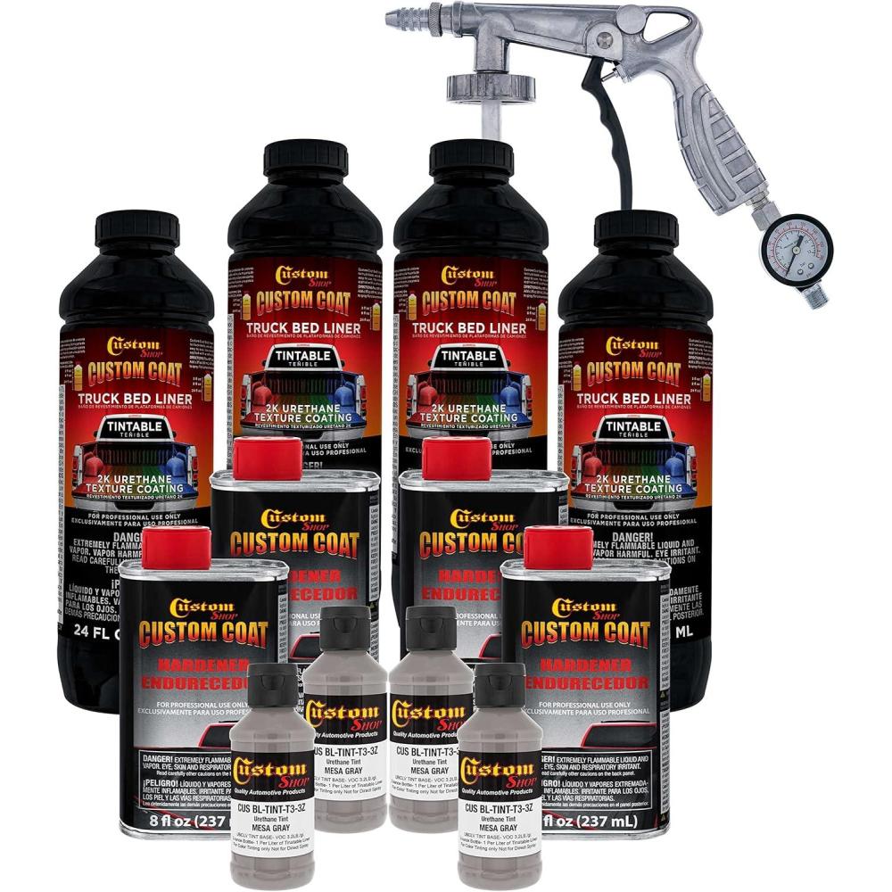 imageCustom Coat Mesa Gray 1 Gallon Urethane SprayOn Truck Bed Liner Kit with Spray Gun and Regulator  Easy Mixing Shake Shoot It  Durable Textured Protective Coating Prevent Rust  Car Auto