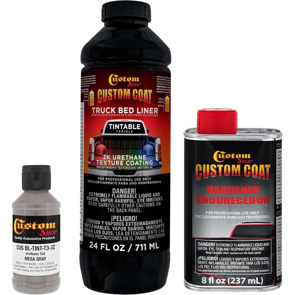 imageCustom Coat Mesa Gray 1 Quart Urethane SprayOn Truck Bed Liner Kit  Easy Mixing Just Shake Shoot  Professional Durable Textured Protective Coating Prevent Stop Rust  Car Auto Equipment