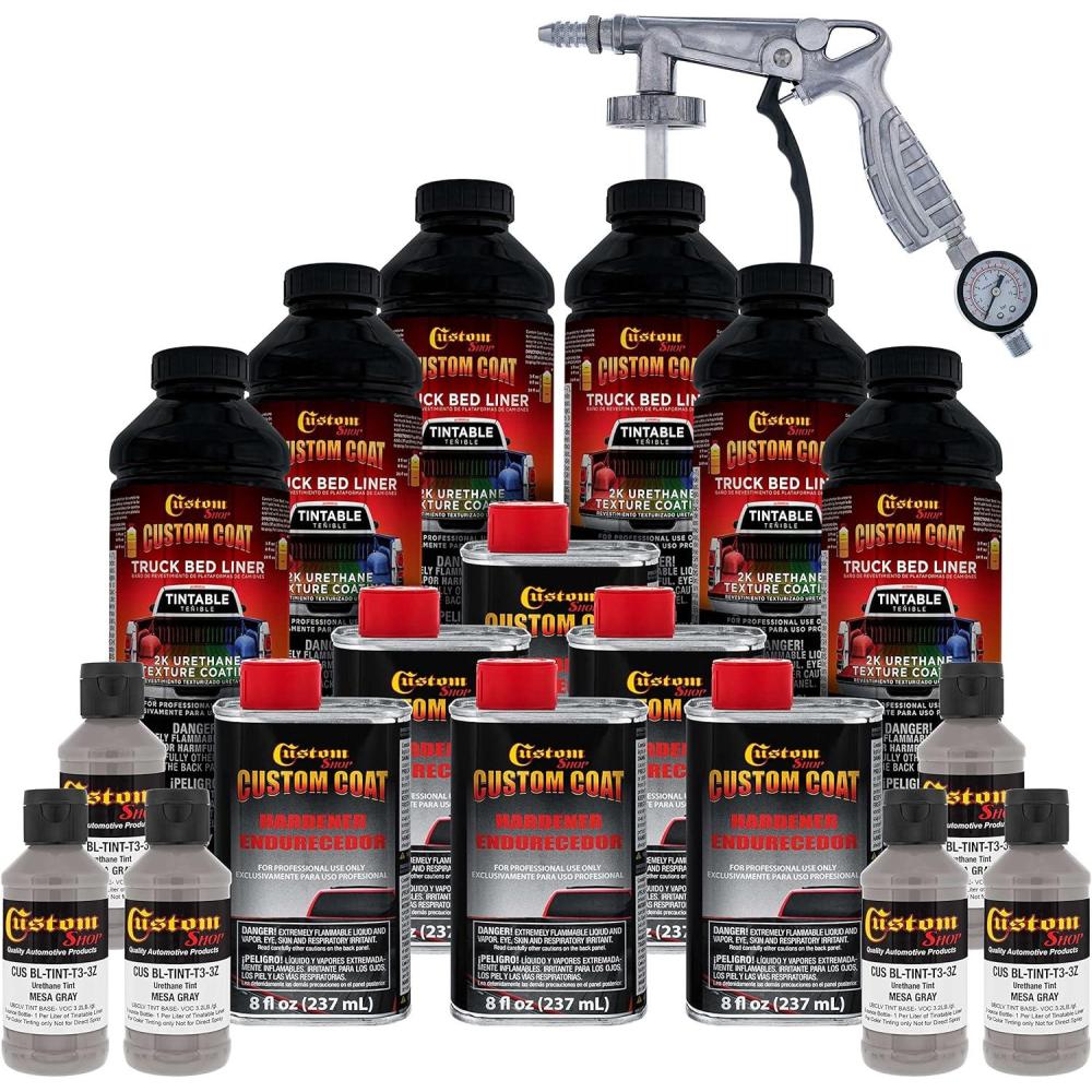 imageCustom Coat Mesa Gray 15 Gallon 6 Quart Urethane SprayOn Truck Bed Liner Kit with Spray Gun and Regulator  Easy Mixing Shake Shoot  Textured Protective Coating Prevent Rust  Car Auto