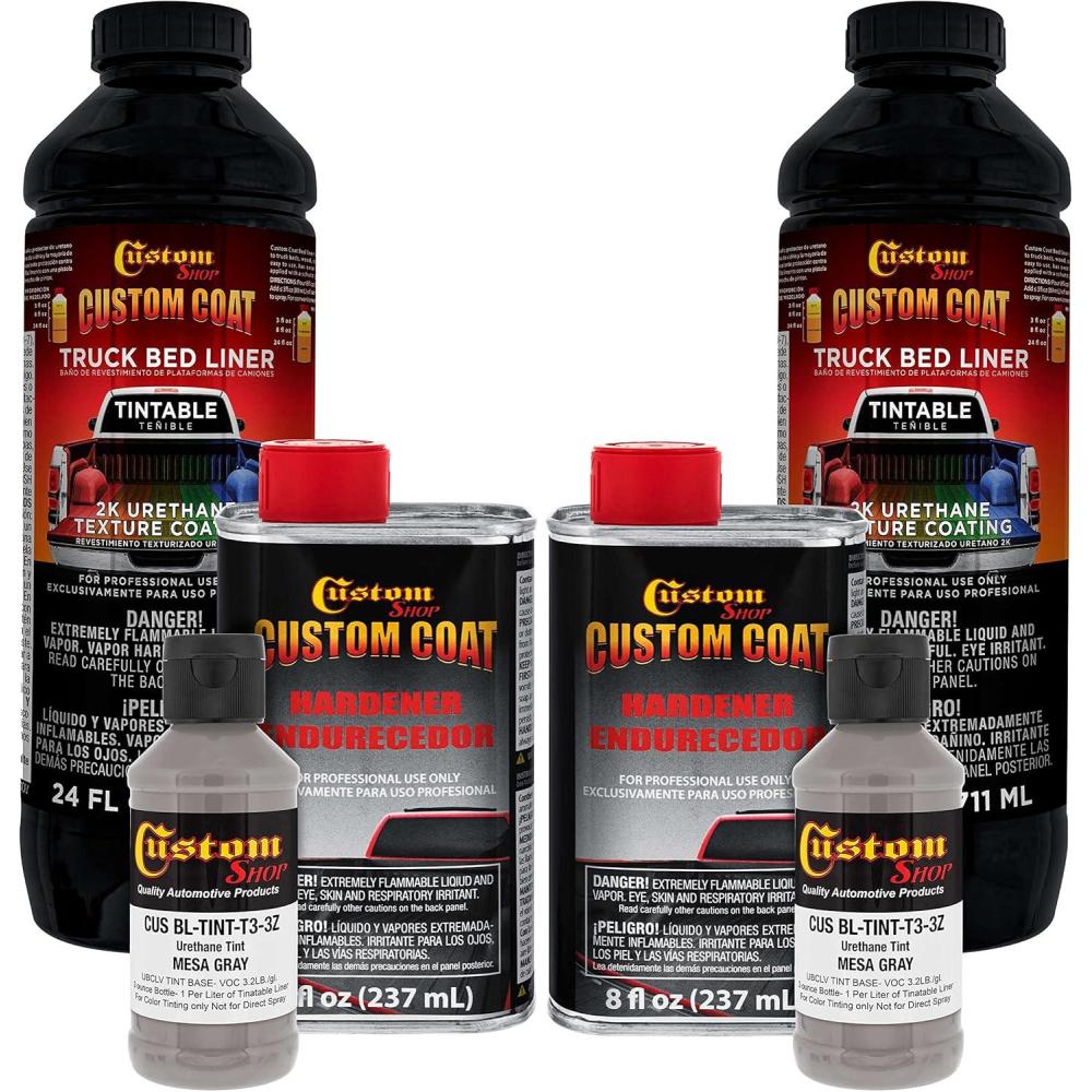 imageCustom Coat Mesa Gray 2 Quart 12 Gallon Urethane SprayOn Truck Bed Liner Kit  Easy Mixing Just Shake Shoot  Durable Textured Protective Coating Prevent Stop Rust  Car Auto Equipment