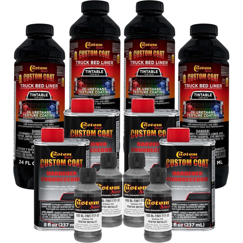 imageCustom Coat Pewter Metallic 1 Gallon Urethane SprayOn Truck Bed Liner Kit Easy Mixing Just Shake Shoot  Professional Durable Textured Protective Coating Prevent Stop Rust  Car Auto Equipment