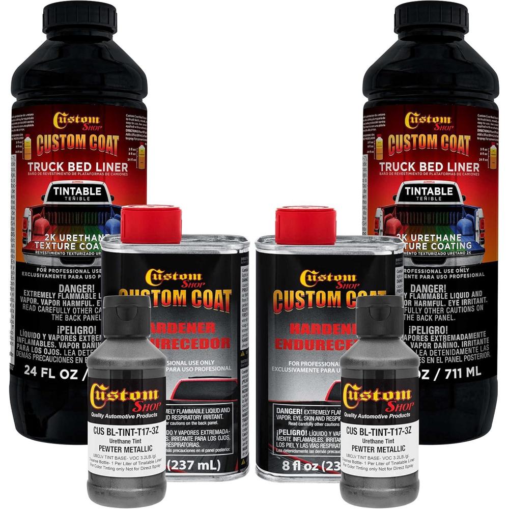 imageCustom Coat Pewter Metallic 2 Quart 12 Gallon Urethane SprayOn Truck Bed Liner Kit  Easy Mixing Just Shake Shoot  Durable Textured Protective Coating Prevent Stop Rust  Car Auto Equipment