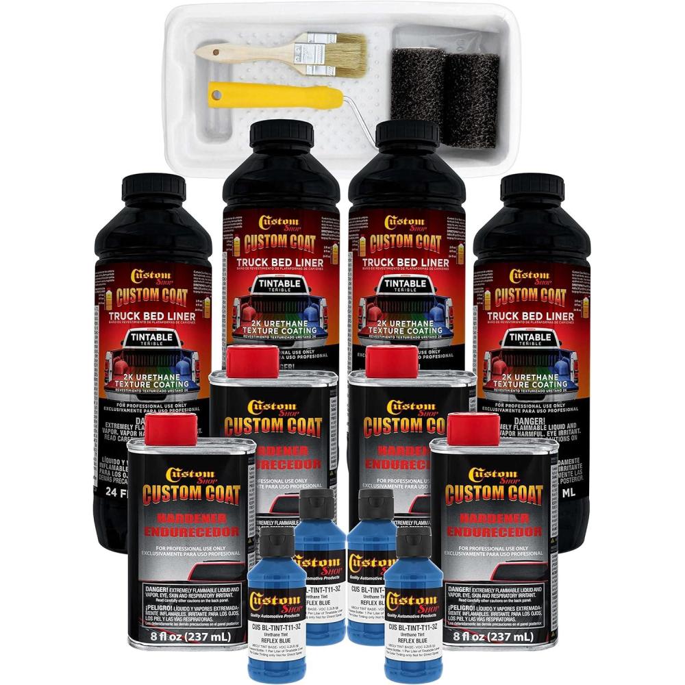 imageCustom Coat Reflex Blue 1 Gallon Urethane RollOn BrushOn or SprayOn Truck Bed Liner Kit with Roller and Brush Applicator Kit  Easy Mixing Shake Shoot Textured Car Auto Protective Coating