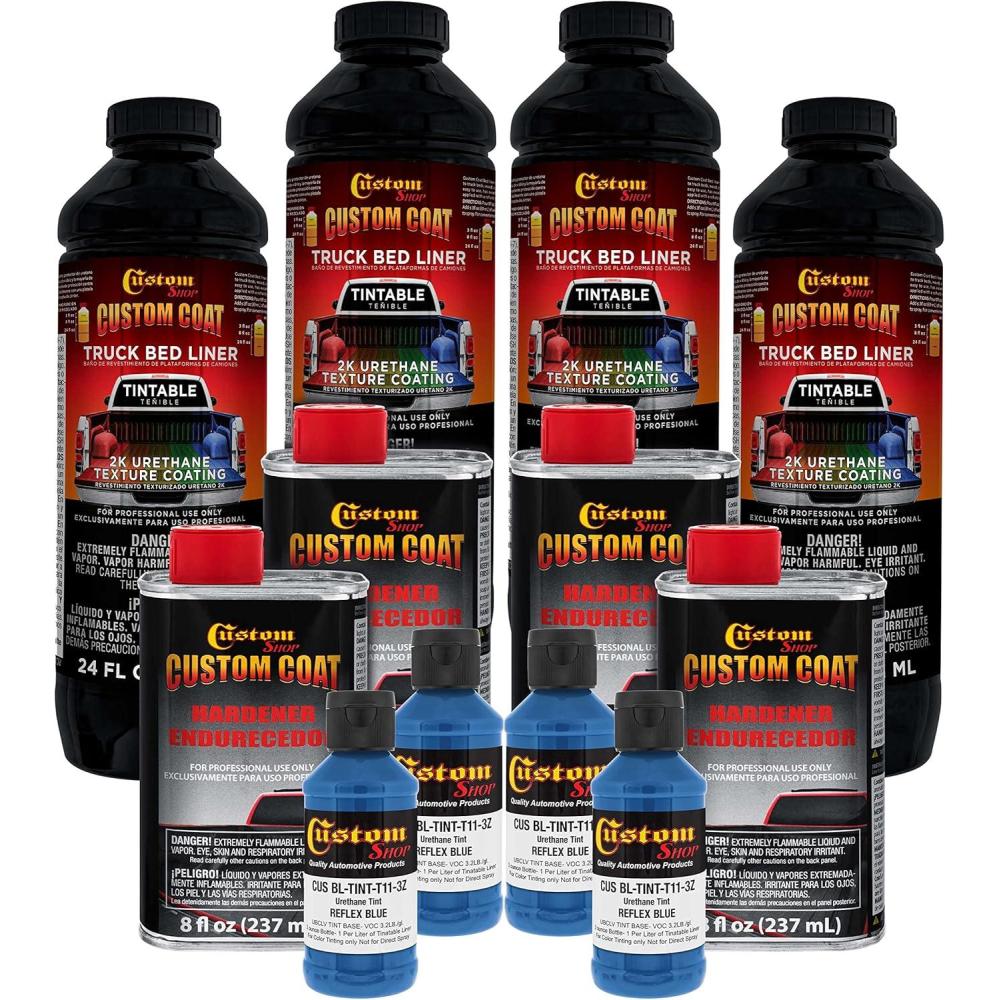 imageCustom Coat Reflex Blue 1 Gallon Urethane SprayOn Truck Bed Liner Kit Easy Mixing Just Shake Shoot  Professional Durable Textured Protective Coating Prevent Stop Rust  Car Auto Equipment
