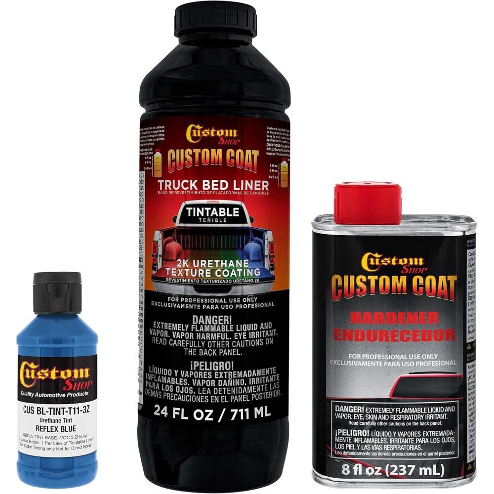 imageCustom Coat Reflex Blue 1 Quart Urethane SprayOn Truck Bed Liner Kit  Easy Mixing Just Shake Shoot  Professional Durable Textured Protective Coating Prevent Stop Rust  Car Auto Equipment