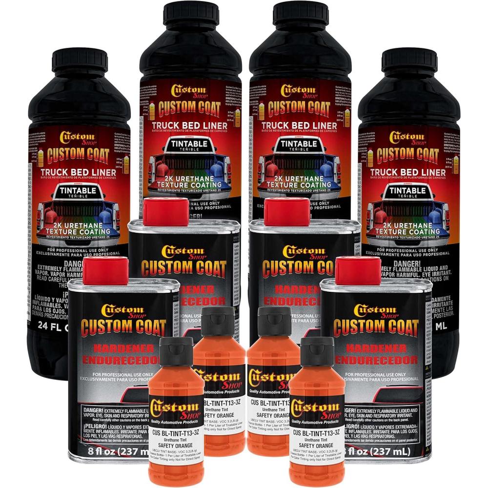 imageCustom Coat Safety Orange 1 Gallon Urethane SprayOn Truck Bed Liner Kit Easy Mixing Just Shake Shoot  Professional Durable Textured Protective Coating Prevent Stop Rust  Car Auto Equipment