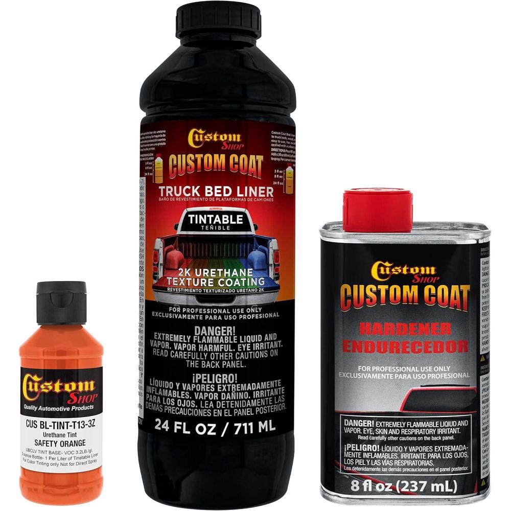 imageCustom Coat Safety Orange 1 Quart Urethane SprayOn Truck Bed Liner Kit  Easy Mixing Just Shake Shoot  Professional Durable Textured Protective Coating Prevent Stop Rust  Car Auto Equipment