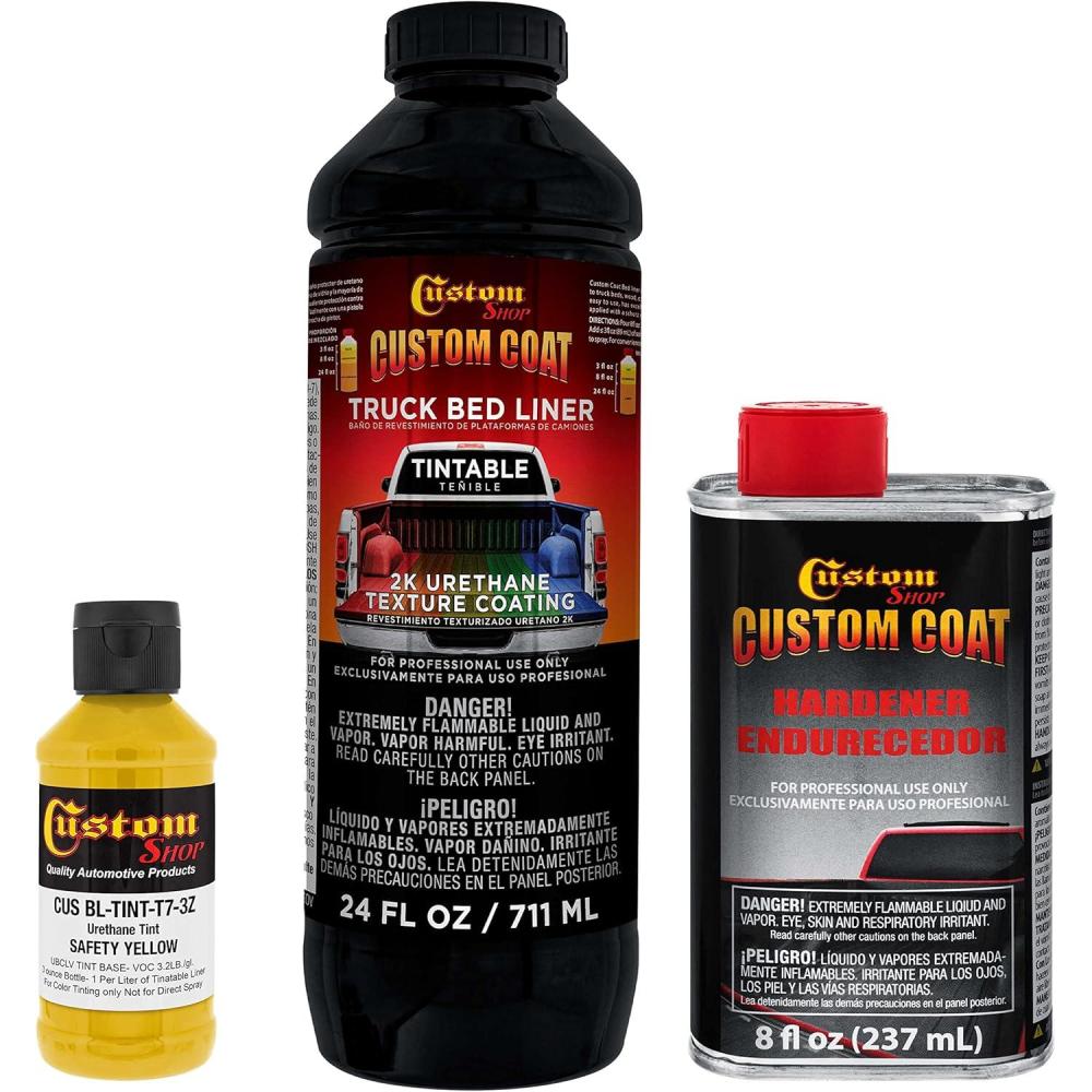imageCustom Coat Safety Yellow 1 Quart Urethane SprayOn Truck Bed Liner Kit  Easy Mixing Just Shake Shoot  Professional Durable Textured Protective Coating Prevent Stop Rust  Car Auto Equipment