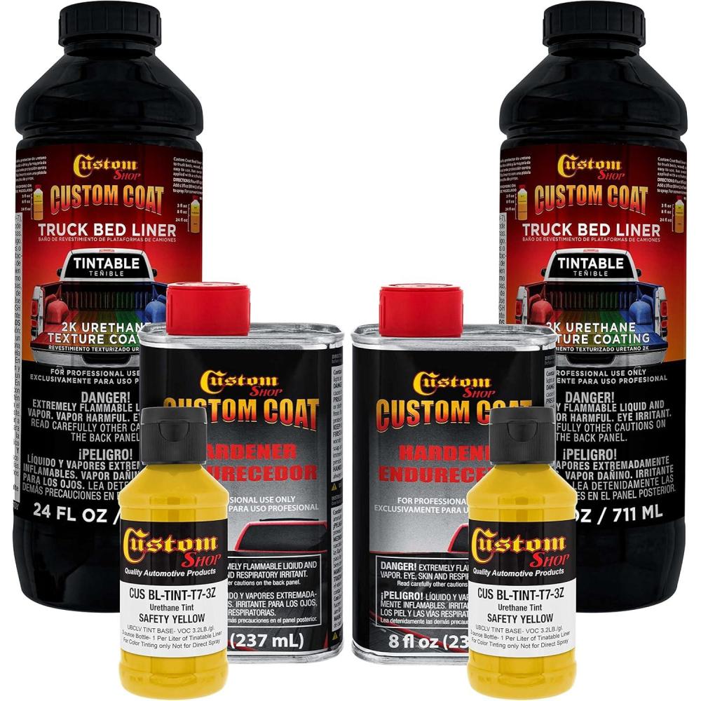 imageCustom Coat Safety Yellow 2 Quart 12 Gallon Urethane SprayOn Truck Bed Liner Kit  Easy Mixing Just Shake Shoot  Durable Textured Protective Coating Prevent Stop Rust  Car Auto Equipment