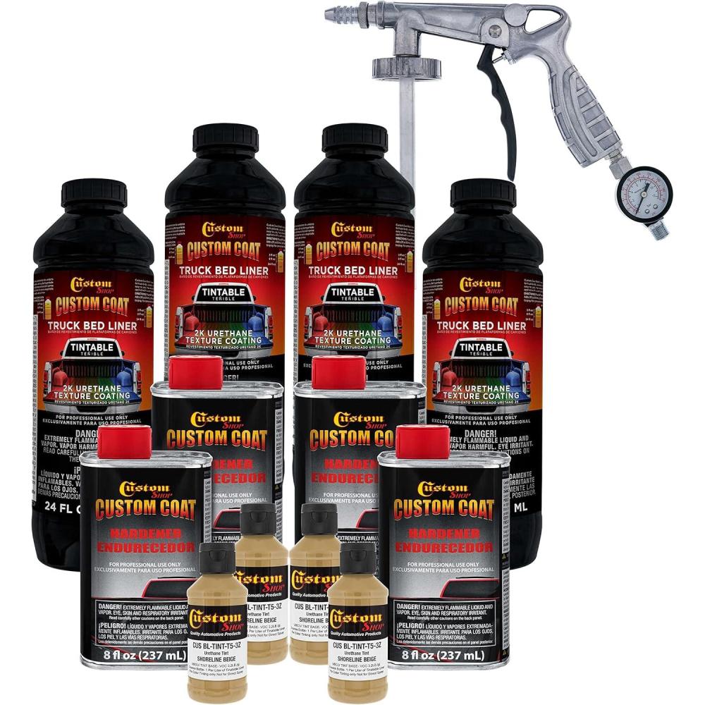 imageCustom Coat Shoreline Beige 1 Gallon Urethane SprayOn Truck Bed Liner Kit with Spray Gun and Regulator  Easy Mixing Shake Shoot It  Durable Textured Protective Coating Prevent Rust  Car Auto