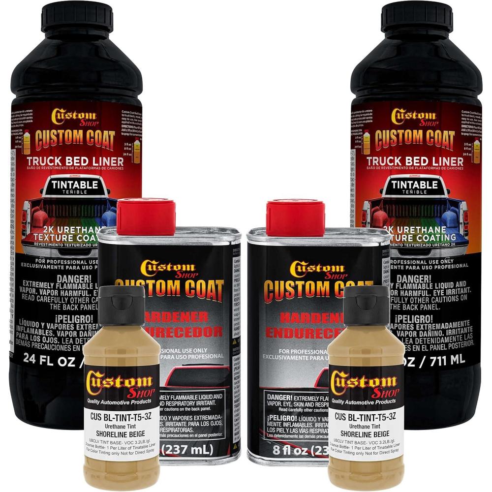 imageCustom Coat Shoreline Beige 2 Quart 12 Gallon Urethane SprayOn Truck Bed Liner Kit  Easy Mixing Just Shake Shoot  Durable Textured Protective Coating Prevent Stop Rust  Car Auto Equipment
