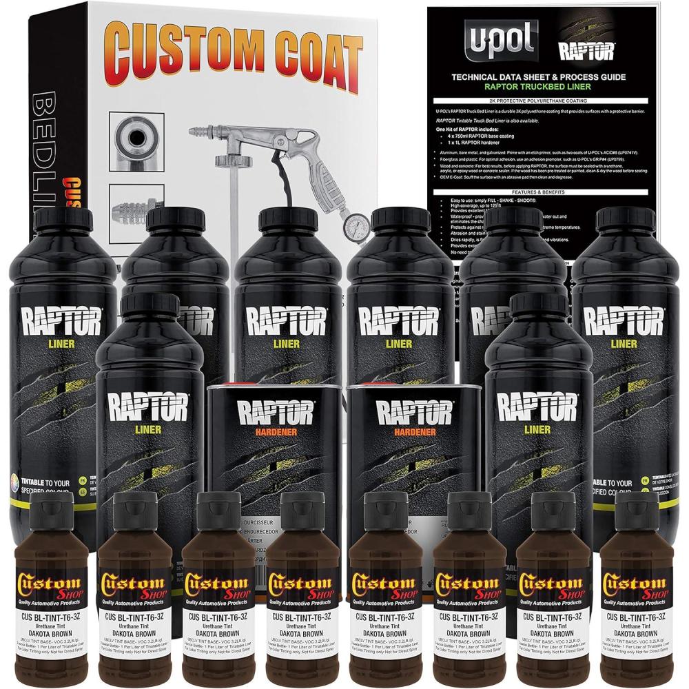 imageCustom Shop Dakota Brown Urethane SprayOn Truck Bed Liner Kit and Custom Coat Spray Gun with Regulator 8 Liters