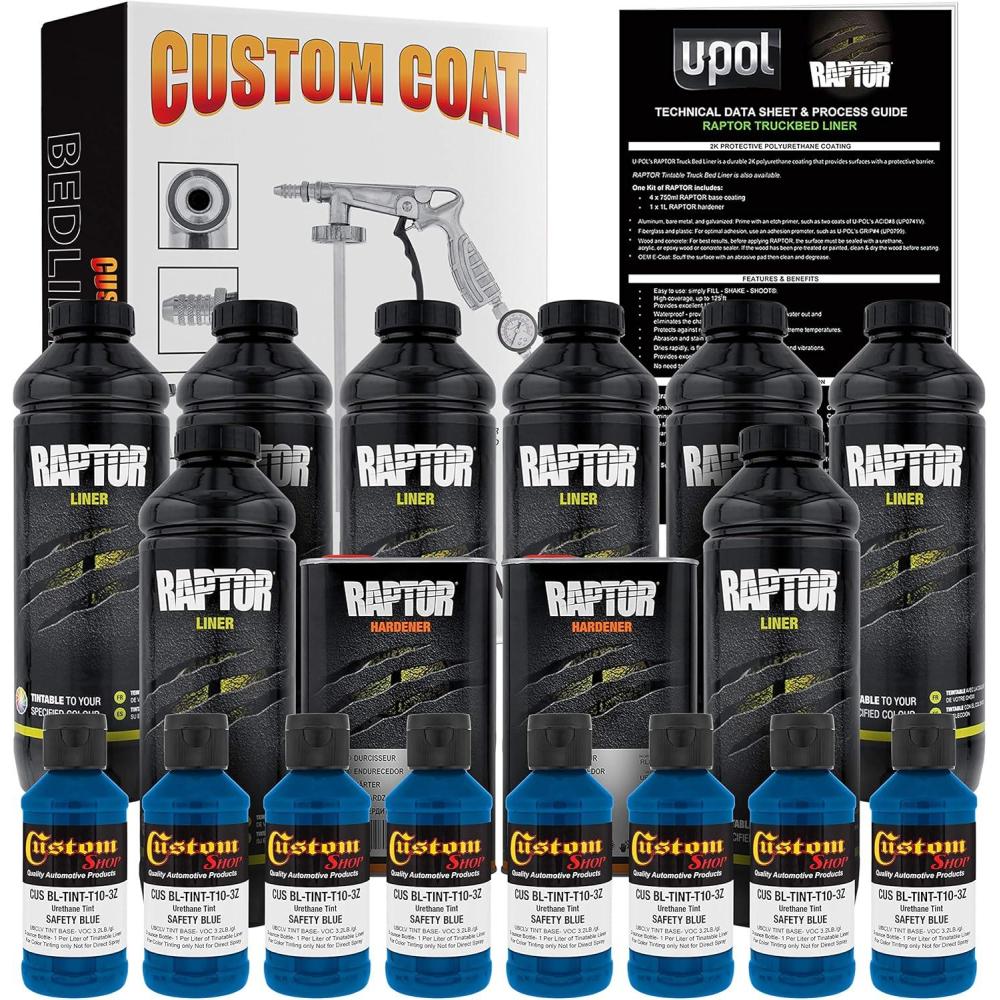 imageCustom Shop Safety Blue Urethane SprayOn Truck Bed Liner Kit and Custom Coat Spray Gun with Regulator 8 Liters