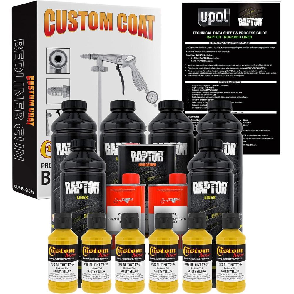 imageCustom Shop Safety Yellow Urethane SprayOn Truck Bed Liner Kit and Custom Coat Spray Gun with Regulator 6 Liters