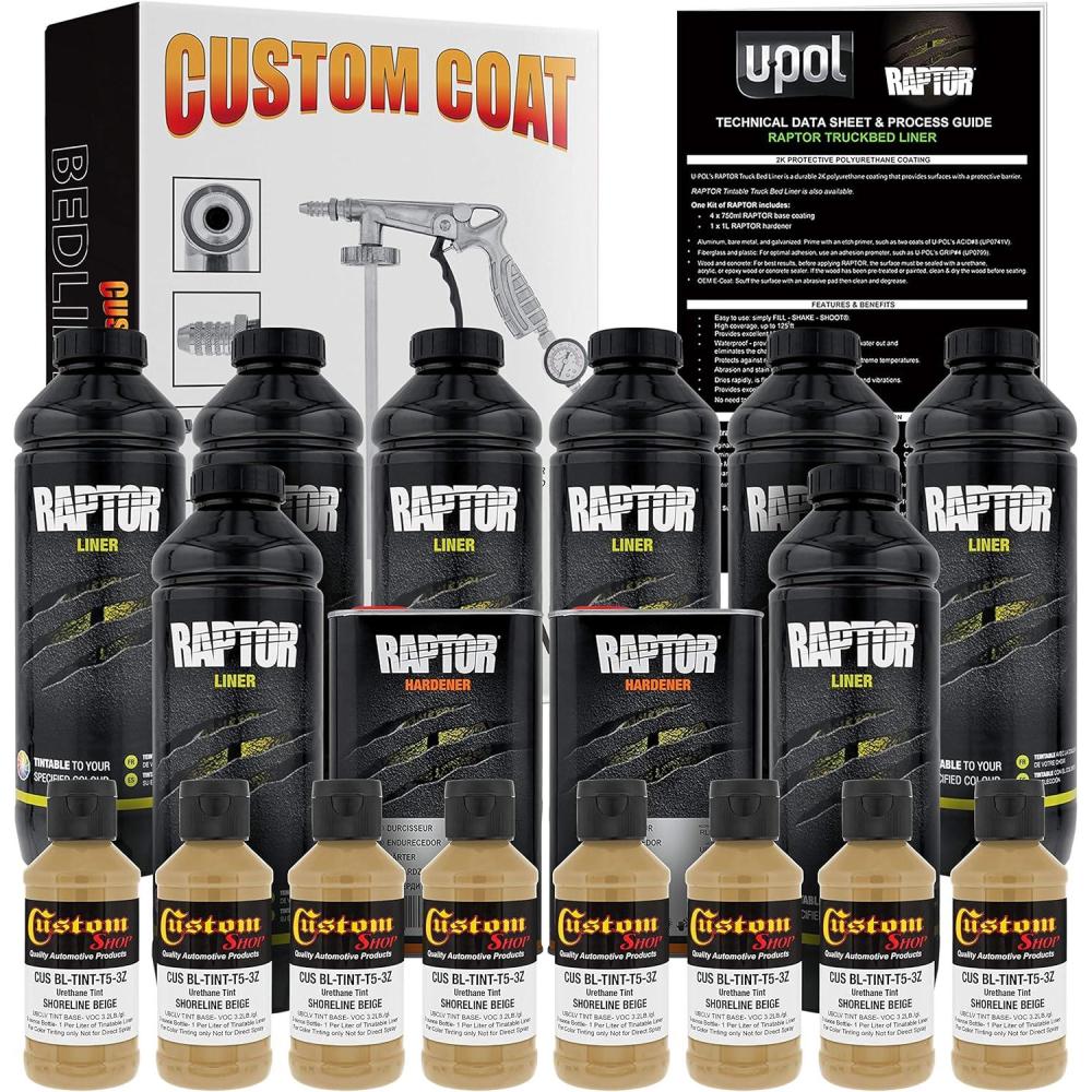 imageCustom Shop Shoreline Beige Urethane SprayOn Truck Bed Liner Kit and Custom Coat Spray Gun with Regulator 8 Liters