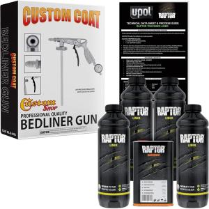 imageCUSTOM SHOP UPol Raptor Black Urethane SprayOn Truck Bed Liner 8 Quart Kit and Custom Coat Spray Gun with RegulatorTintable