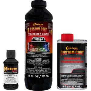 imageCustom Coat Black 1 Gallon Urethane RollOn BrushOn or SprayOn Truck Bed Liner Kit with Roller and Brush Applicator Kit  3 to 1 Mix Ratio  Durable Textured Car Auto Protective CoatingBlack Metallic