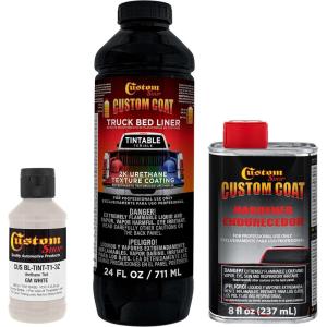 imageCustom Coat Black 1 Gallon Urethane RollOn BrushOn or SprayOn Truck Bed Liner Kit with Roller and Brush Applicator Kit  3 to 1 Mix Ratio  Durable Textured Car Auto Protective CoatingWhite