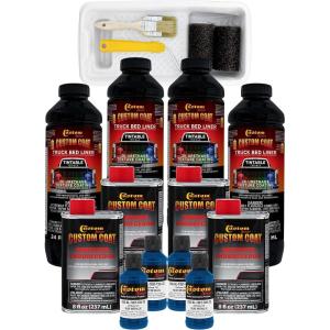 imageCustom Coat Blue Metallic 1 Gallon Urethane RollOn BrushOn or SprayOn Truck Bed Liner Kit with Roller and Brush Applicator Kit  Easy Mixing Shake Shoot  Textured Car Auto Protective Coating