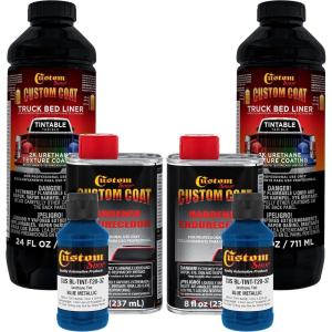 imageCustom Coat Blue Metallic 2 Quart 12 Gallon Urethane SprayOn Truck Bed Liner Kit  Easy Mixing Just Shake Shoot  Durable Textured Protective Coating Prevent Stop Rust  Car Auto Equipment