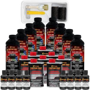 imageCustom Coat Charcoal Metallic 2 Gallon Urethane RollOn BrushOn or SprayOn Truck Bed Liner Kit with Roller and Brush Applicator Kit  Easy Mixing  Durable Textured Car Auto Protective Coating