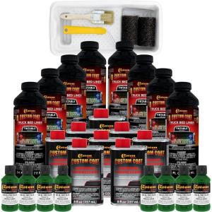 imageCustom Coat Emerald Green 2 Gallon Urethane RollOn BrushOn or SprayOn Truck Bed Liner Kit with Roller and Brush Applicator Kit  Easy Mixing  Durable Textured Car Auto Protective Coating
