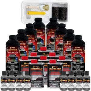 imageCustom Coat Pewter Metallic 2 Gallon Urethane RollOn BrushOn or SprayOn Truck Bed Liner Kit with Roller and Brush Applicator Kit  Easy Mixing  Durable Textured Car Auto Protective Coating