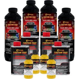 imageCustom Coat Safety Yellow 1 Gallon Urethane SprayOn Truck Bed Liner Kit Easy Mixing Just Shake Shoot  Professional Durable Textured Protective Coating Prevent Stop Rust  Car Auto Equipment
