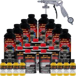 imageCustom Coat Safety Yellow 2 Gallon 8 Quart Urethane SprayOn Truck Bed Liner Kit with Spray Gun and Regulator  Easy Mixing Shake Shoot  Textured Protective Coating Prevent Rust  Car Auto