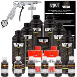 imageCustom Shop Black Metallic Urethane SprayOn Truck Bed Liner Kit and Custom Coat Spray Gun with Regulator 6 Liters