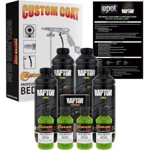 imageCustom Shop Lime Green Urethane SprayOn Truck Bed Liner Kit and Custom Coat Spray Gun with Regulator 4 Liters