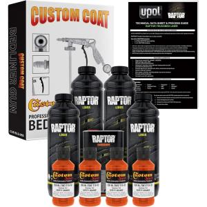 imageCustom Shop Safety Orange Urethane SprayOn Truck Bed Liner Kit and Custom Coat Spray Gun with Regulator 4 Liters