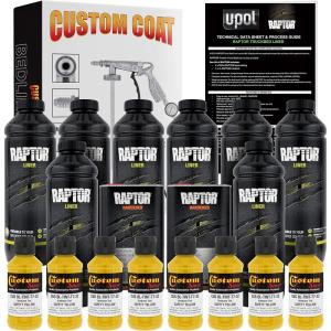 imageCustom Shop Safety Yellow Urethane SprayOn Truck Bed Liner Kit and Custom Coat Spray Gun with Regulator 8 Liters