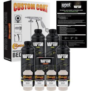 imageUPOL Raptor GM White Urethane SprayOn Truck Bed Liner Kit with Custom Coat Spray Gun with Regulator 4 Liters