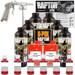 imageUPOL Raptor Hot Rod Red Urethane SprayOn Truck Bed Liner Kit with Custom Coat Spray Gun with Regulator 6 Liters