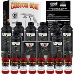 imageUPOL Raptor Hot Rod Red Urethane SprayOn Truck Bed Liner Kit with Custom Coat Spray Gun with Regulator 8 Liters