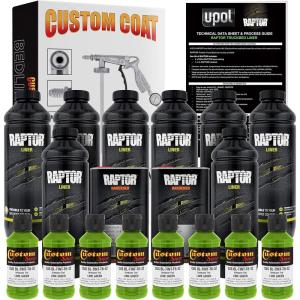 imageUPOL Raptor Lime Green Urethane SprayOn Truck Bed Liner Kit with Custom Coat Spray Gun with Regulator 8 Liters