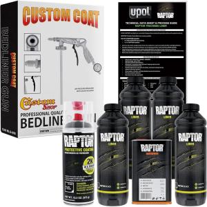imageUPol Raptor 4 Quart Kit  Black Urethane SprayOn Truck Bed Liner Kit Custom Coat Spray Gun with Regulator  Bonus Aerosol Bedliner Can4 Quart Kit