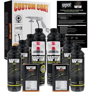 imageUPol Raptor 4 Quart Kit  Black Urethane SprayOn Truck Bed Liner Kit Custom Coat Spray Gun with Regulator  Bonus Aerosol Bedliner Can8 Quart Kit