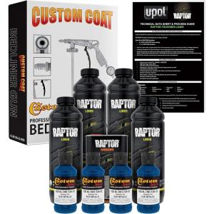 imageUPol Raptor Blue Metallic Urethane SprayOn Truck Bed Liner Kit and Custom Coat Spray Gun with Regulator 4 Liters