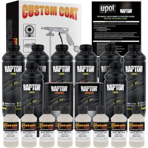imageUPol Raptor Bright White Urethane SprayOn Truck Bed Liner Kit and Custom Coat Spray Gun with Regulator 8 Liters