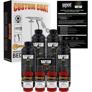 imageUPol Raptor Hot Rod Red Urethane SprayOn Truck Bed Liner Kit and Custom Coat Spray Gun with Regulator 4 Liters